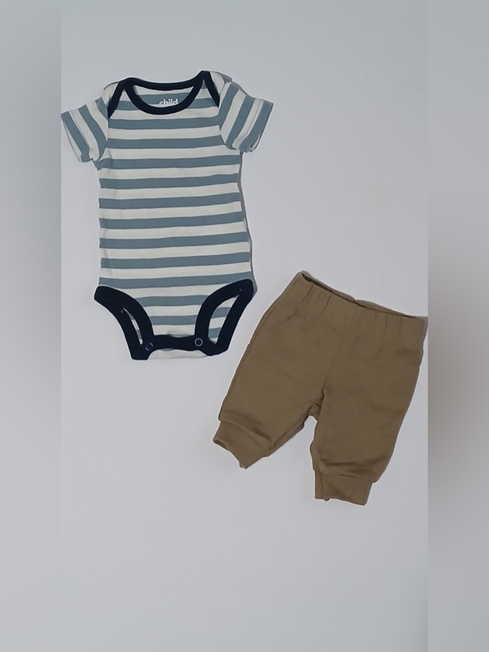 child of mine newborn 2pc outfit striped bodysuit tan pants